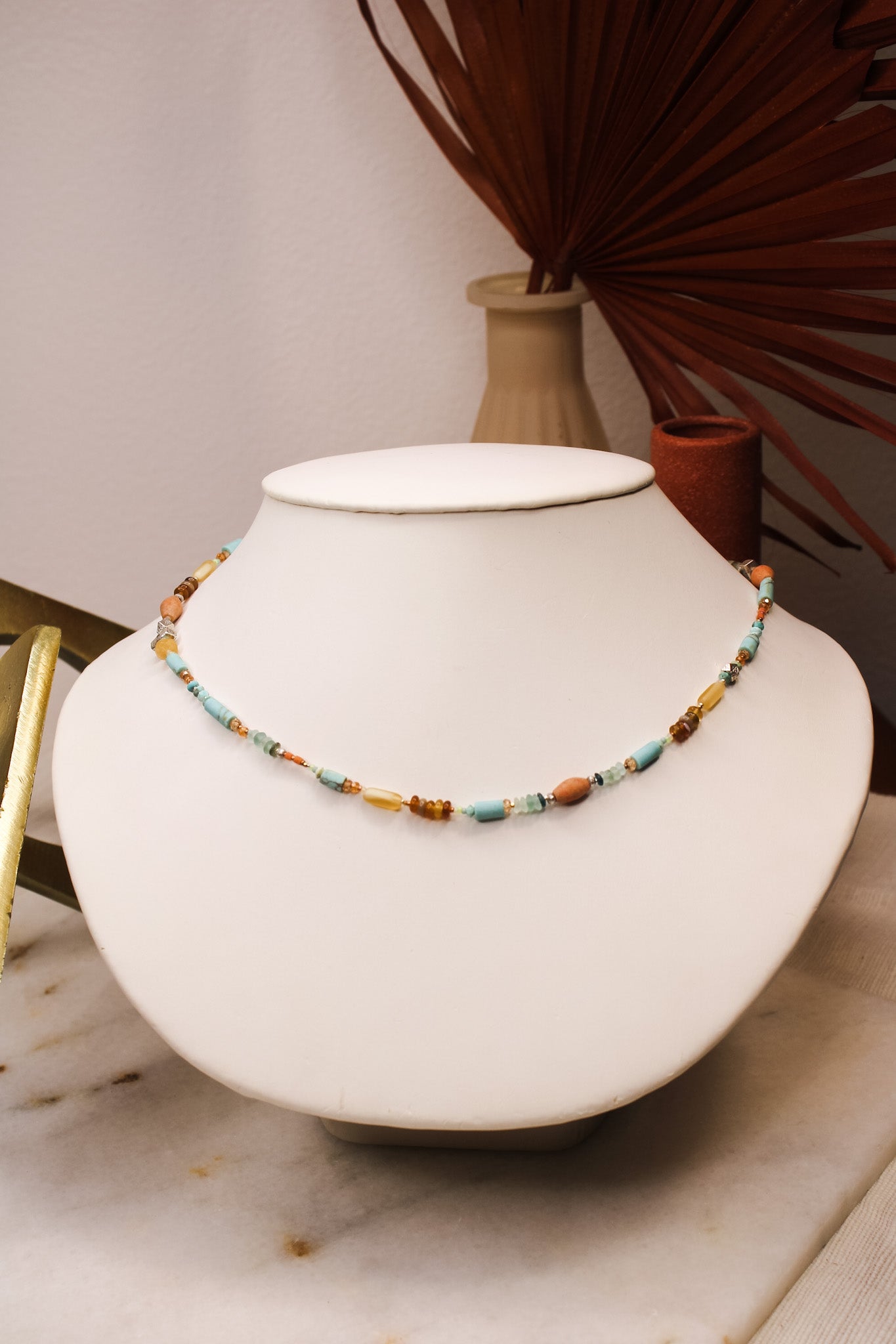 Turquoise & Salmon Coral Necklace #6052ChipitaNecklace