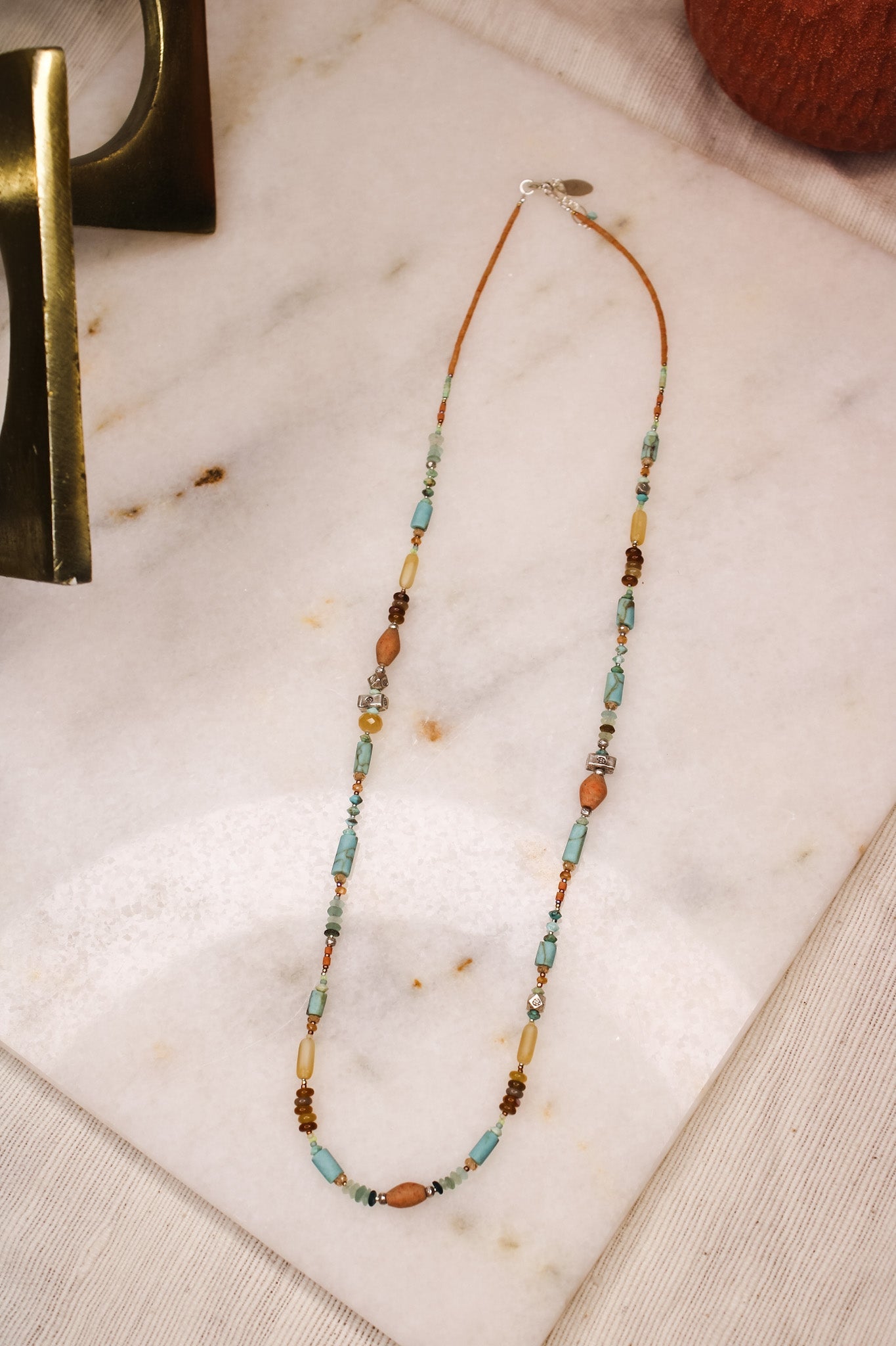 Turquoise & Salmon Coral Necklace #6052ChipitaNecklace