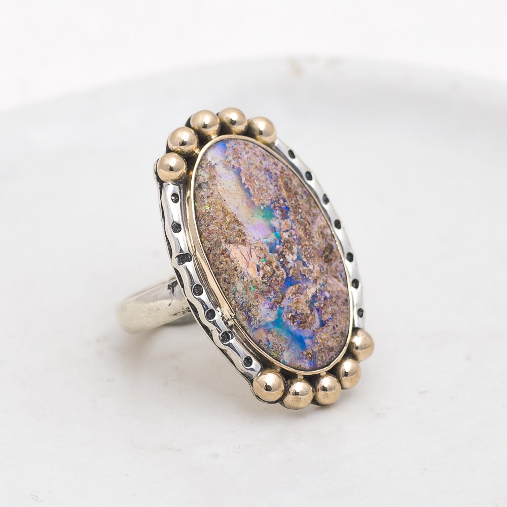 Wanderer Ring (A) ◇ Australian Opal ◇ Size 7 ◇ Silver + 14k GoldMAHKARing