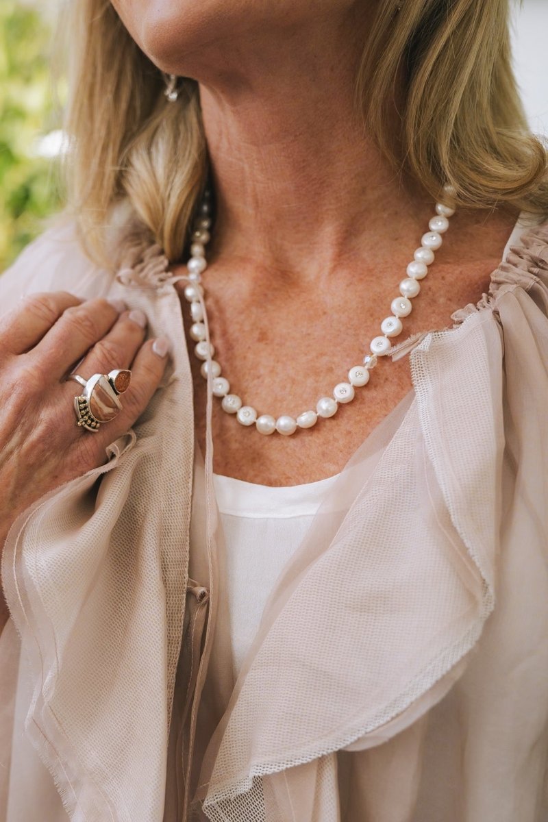 White Freshwater Pearl & Crystal NecklaceDebra PyeattNecklaces