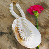 White Glass African, Gold & Blue Accent Beaded NecklaceRobin JacksonNecklaces