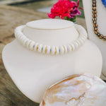 White Glass African, Gold & Blue Accent Beaded NecklaceRobin JacksonNecklaces