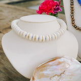White Glass African, Gold & Blue Accent Beaded NecklaceRobin JacksonNecklaces